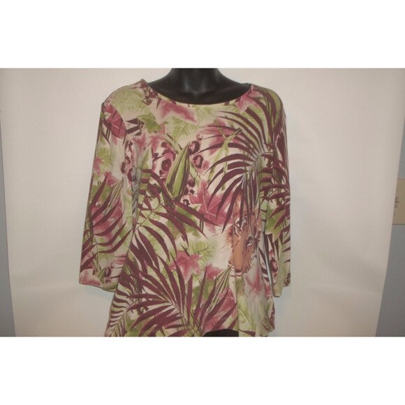 ADDITIONS BY Chico’s Sz 2 (M) Animal Print Cotton Blend 3/4 Sleeve Top - Picture 1 of 5